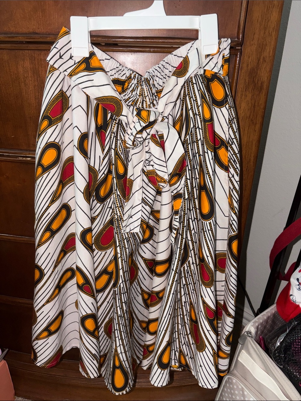 White Circle Skirt with Orange and Red Teardrop Motif